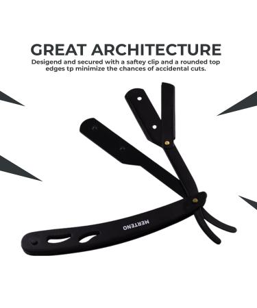 Merteno Professional Straight Edge Razor with 100 Shark Blades - Stainless Steel Men's Manual Shaver for Close Shaving (Black) - International Shipping Available - Buy Online on GoSupps.com