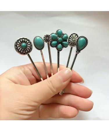 6PCS Turquoise Retro Decorative Bobby Pins for Women - Vintage Hair Clips and Styling Tools - Buy Online on GoSupps.com