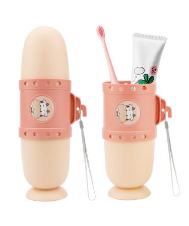 PWSAP toothbrush travel case removable and portable 3-in-1-toothbrush holder for travel hiking camping school bathroom cute and playful submarine styling for children (pink)