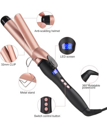 Professional 32mm Hair Curling Wand - Adjustable Temp Dual Voltage Auto Shut-Off for Perfect Big Curls - Buy Online on GoSupps.com