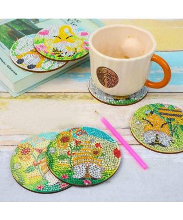 Sunflower Gnome Diamond Painting Coasters Set with Holder - DIY Spring Summer Decor for Kids & Adults - Buy Online on GoSupps.com