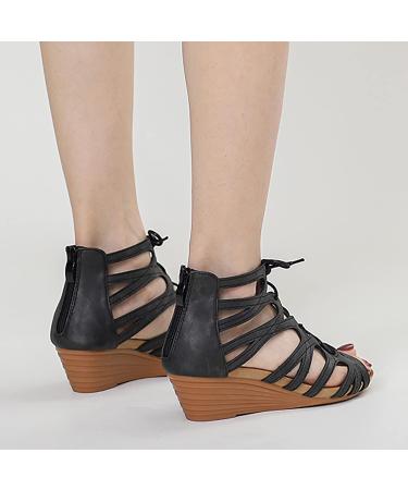 Xtzyglfd Summer Girl Straps Retro Wedge Sandals - Black Bohemian Ethnic Fashion Beach Shoes for Women - UK Size 5.5 - Buy Online on GoSupps.com