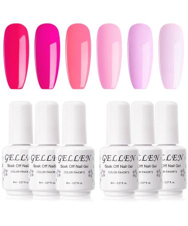 GELLEN Gel Nail Polish Kit - Summer Series 6 Colors Nail Polish Set, Pink Red Neutrals Gel Polish Kit, Soak Off Gel Nail Kit, Manicure DIY Home Salon, Pastels Colors Pretty In Pink