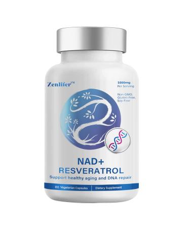 NAD+ 1000MG Resveratrol Boosting Supplement - More Efficient Than NMN -Nicotinamide Riboside for Cellular Energy Metabolism & Repair Vitality & Healthy Aging 60 Capsule