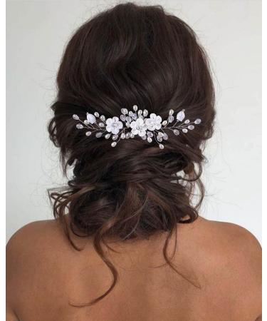 Unicra hairpins with flower bride wedding hair needles silver colors headdresses pearls bridal jewelry hair clips accessories for women and girls - Buy Online on GoSupps.com