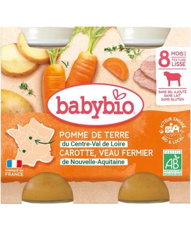 Babybio - Small Pots Potato Carrot Farm Veal from Aquitaine from Limousin 2x200g - PACK of 6 - 8 Months - ORGANIC - Buy Online on GoSupps.com