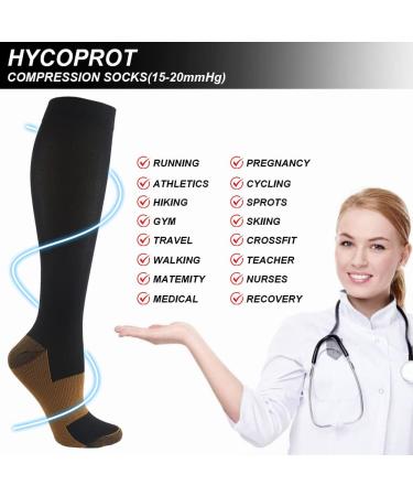 Hycoprot Compression Stockings 15-20 mmHg for Men & Women - 3 Pairs Fitness Flight Running Cycling Support Socks - Black & Yellow L-XL - Buy Online on GoSupps.com