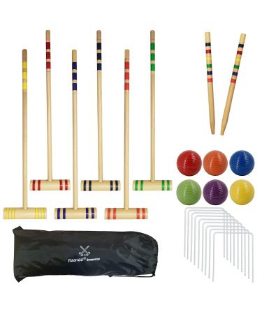 TUAHOO 28In Six Player Croquet Set with Wooden Mallets for Adults Families Kids Outdoor Games Giant Yard Game for Tailgate, Lawn, Backyard, Park, 28In