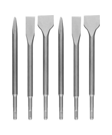 6-Piece SDS Plus Chisel Set, CertBuy Concrete Drill Bit Set Rotary Hammer Bits Chisel Set Including Point Chisel, 20mm Flat Chisel, 40mm Flat Chisel