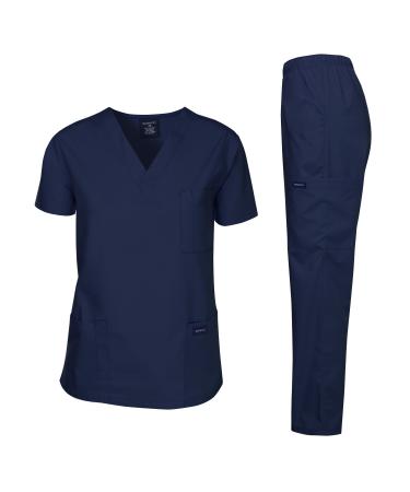 Dagacci Scrubs Medical Uniform Mens Scrub Set Medical Scrubs Top and Pants Small Navy