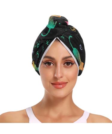 Rainbow Cats Hair Towel 2 Pack Super Absorbent Hair Drying Towel Quick Dry Hair Turbans Head Towel with Button Twisty Wrap for Women Girls
