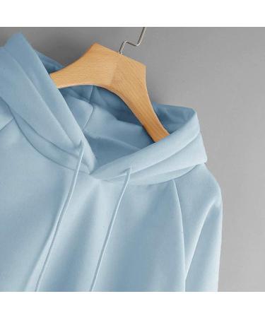Cute Sky Blue Hoodie for Teen Girls with Big Pockets | Women's Preppy Solid Color Sweatshirt | Long Sleeve Casual Pullover Medium - Buy Online on GoSupps.com
