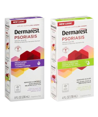 Dermarest Psoriasis 8OZ Medicated Shampoo plus Conditioner | Dermarest Psoriasis Medicated Treatment Gel 4 oz