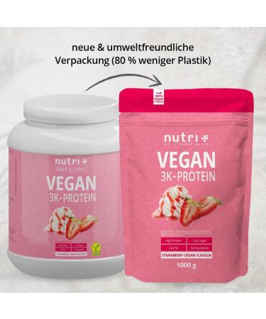 Vegan Protein Powder Strawberry Cream 1kg - 83% Plant-Based Protein Lactose-Free Vegan Shake - Nutri + Vegetable Protein - Buy Online on GoSupps.com