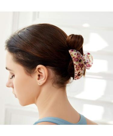 Medium Tortoise Shell Hair Claw Clips Set for Women Girls - 4 Pack | Strong Grip Teeth Clamps for Thick/Thin Hair | Cute Floral Print Nonslip Acrylic Design - Buy Online on GoSupps.com