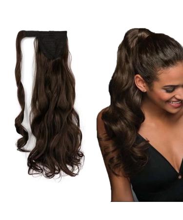 Iluu long curly corrugated ponytail extension synthetic wrap-around clip in ponytail hair extension #8 chocolate brown natural hair (45.7 cm 100 g)