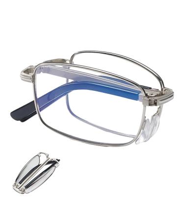NYASAA Folding Reading Glasses for Men and Women Metal Portable Blue Light Blocking Mini Computer Readers 1.00x Silver
