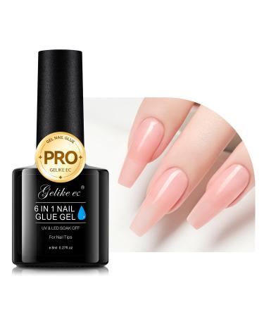 Gelike ec 6 in 1 Nail Glue Gel - Color Gel Nail Polish Base Coat - Soak Off UV Long Lasting Extra Strong Nail Building Extension Peachy Jelly B-Peachy Jelly