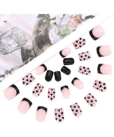 OnSaya Coffin False Nails French Short Press on Nails Black Heart Stick on Nails Pink Fake Nails 24pcs for Women and Girls 1 count (Pack of 1) Pink - Buy Online on GoSupps.com