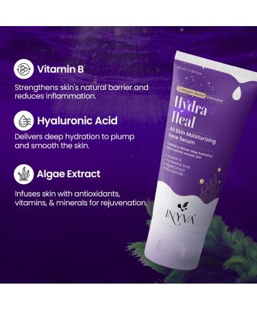 HydraHeal Moisturizing Face Serum - Hydration & Skin Repair with Vitamin B Hyaluronic Acid Algae Extract & Niacinamide - 100ml for All Skin Types - Buy Online on GoSupps.com