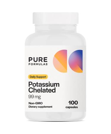 PureFormulas Potassium Supplement Chelated 99 mg Highly Absorbable Pure Potassium Formula for Energy Nerve Muscle Kidney Heart and Skeletal Support Non-GMO - 100 Vegetarian Capsules 100 Count (Pack of 1)