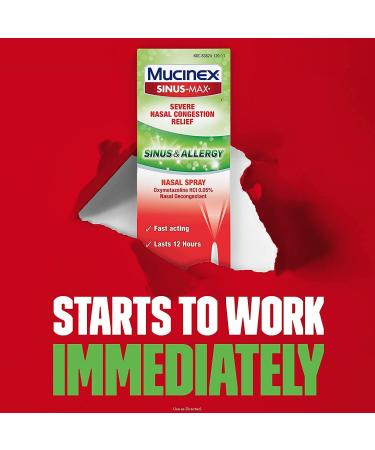 Mucinex Sinus-Max Nasal Spray 12 Hour Severe Congestion Relief 0.75 Fl Oz - Pack of 4 | Fast-Acting & Fragrance Free - Buy Online on GoSupps.com