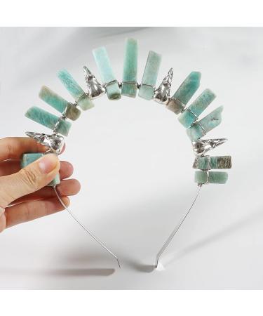 Soulnioi Natural Amazonite Crystal Headband White Wire Wrap Ancient Silver Raven Irregular Amazonite Crystal Pillars Crown Headband for Gift of Party Birthday - Buy Online on GoSupps.com