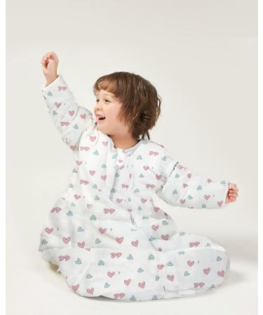 MOXTOYU 100% Cotton Baby Sleeping Bag 2.5 Tog with Detachable Sleeves and 2-way Zipper - Pink Love Design, Size L (12-18M) - Perfect Baby Gift and Essential for Newborns - Buy Online on GoSupps.com