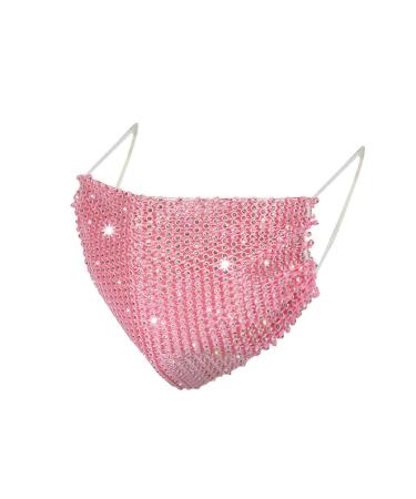 Lieikic women mouth protection crystals glitter elegant washable reusable breathable mouth and nose protection cover neckerchief for halloween evening party (B-rosa)