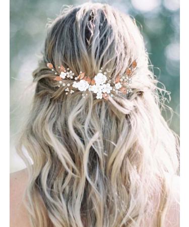 Vakkery Flower Bridal Hair Vine - Rose Gold Pearl Hair Accessories & Headband for Women & Girls - Buy Online on GoSupps.com