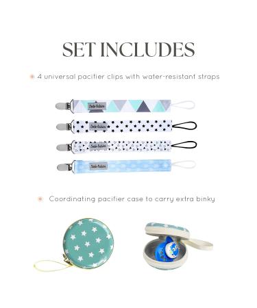 Dodo Schnuller-Clip Set for Babies - 4 Premium Quality Clips + Pacifier Etui | Modern Universal Holder in White/Light Blue/Black - Perfect Baby Soothing Gift Set - Buy Online on GoSupps.com