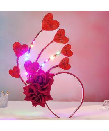 Edary Light Up Heart Headbands Led Valentines Day Hair Band Sequins Hair Hoop Headwear Festival Costum Hair Accessories for Women