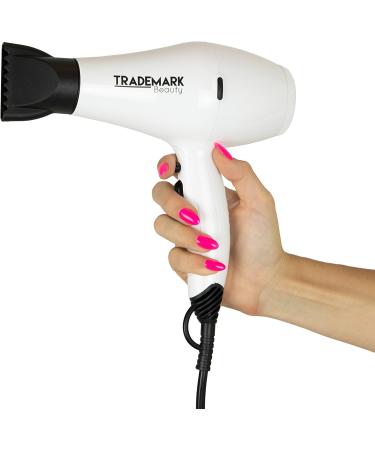 Trademark Beauty Speedy Blo Hair Dryer Professional Strength Blow Dryer with Diffuser & 2 Concentrator Nozzles Faster Dry Time Compact Lightweight and Durable White - Buy Online on GoSupps.com