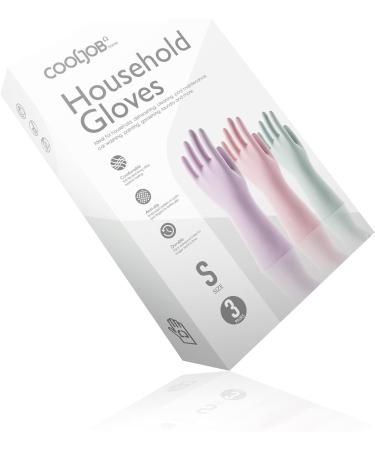 COOLJOB 3 Pairs Reusable Rubber Dishwashing Gloves with Cotton Liner - Water Resistant Household Gloves for Kitchen and Bathroom - Small (Pack of 3) - Buy Online on GoSupps.com