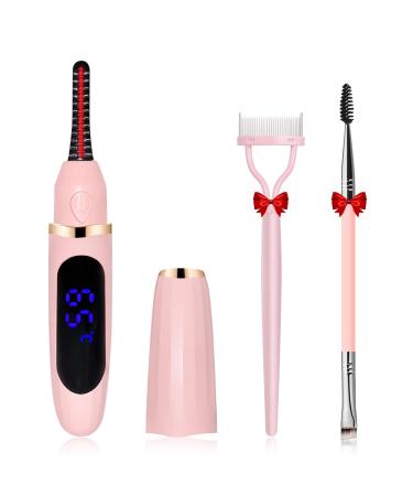 Heated Eyelash Curlers Heated Lash Curler with Comb Electric Eyelash Curler LED Display 3 Temperature Settings with Quick Natural Curling for Women Rechargeable Makeup Tools for 24H Long CS