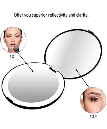dieyyuca Portable Folding Mirror with LED Light Makeup Mirror 10X Magnifying Glass 12 Lamp Bead Mini Mirror Black - Buy Online on GoSupps.com