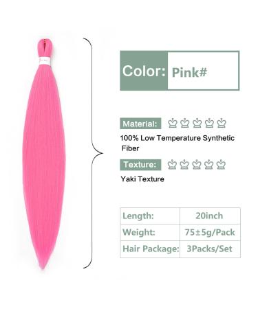 YDDM 20 Inch Pre Stretched Braiding Hair Extensions - 3 Pack Pink Jumbo Braids for Art Hair Styles - Buy Online on GoSupps.com