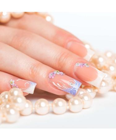 3D Flowers Nail Art Charms - White Pink Acrylic Pearls & Rhinestones | Spring Blossom Gems & Beads for DIY Nail Designs & Decorations - Buy Online on GoSupps.com