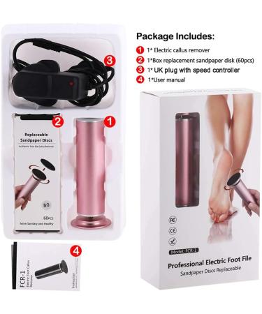 Speed Adjustable Electric Foot File Hard Skin Remover with 60pcs Sandpaper Disks - Professional Pedicure Callus Remover (Pink) - Buy Online on GoSupps.com