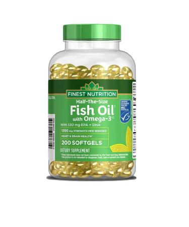 Finest Nutrition Half-the-Size Fish Oil 1200 mg Softgels 200 ea 200 Count (Pack of 1)