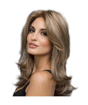 FEOYA - women wig curly heat -resistant fiber long wig brown naturally looking fashion women wigs every day - linen brown + bright gold