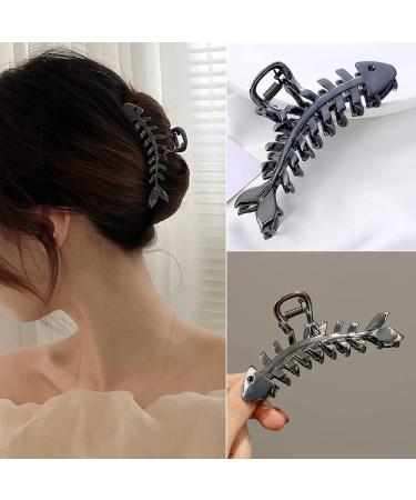 Fish Bone Hair Claw Clip - Non-slip Hair Styling Accessory for Women - Black Fishbone Design - Buy Online on GoSupps.com