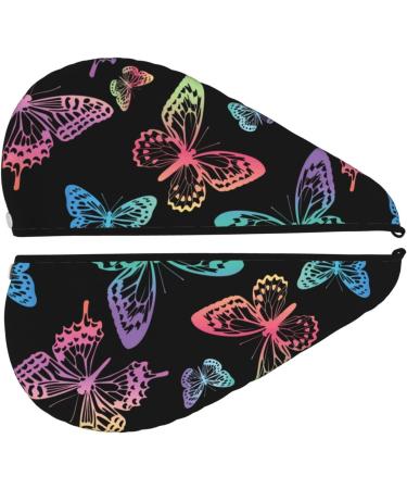 Rainbow Butterflies Microfiber Hair Towel | Soft Super Absorbent & Quick Dry for Long Curly Hair - Coral Velvet Wrap - Buy Online on GoSupps.com