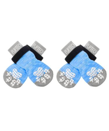 Pupeck 2 pairs double -sided anti -slip dog socks with adjustable straps for indoor use - dog shoes pfot protection summer paw paws protection traction control socks on hardwood floor (2 pair) blue