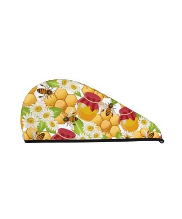 Bees Honeycomb Jars of Honey Flowers Microfiber Hair Towel Soft Super Absorbent Hair Towel Wrap for Women Coral Velvet Quick Dry Hair Cap for Long Curly and Thick Hair