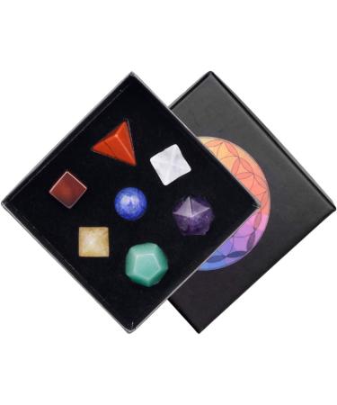 Nupuyai 7 Piece Chakra Stone Platonic Solids Set - Sacred Geometry & Reiki Healing Crystals in Gift Box | Multicolored Crystal Healing Stones for Energy Balance - Buy Online on GoSupps.com