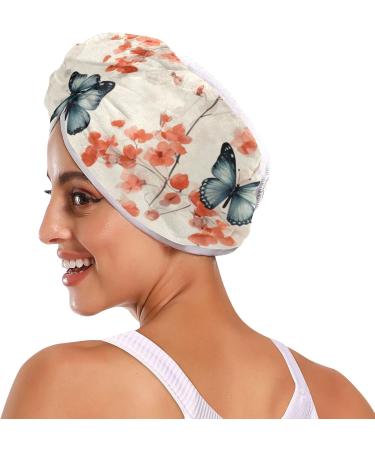 Summer Flowers Butterflies Hair Towel 2 Pack | Super Absorbent Quick Dry Hair Turbans for Women & Girls - Buy Online on GoSupps.com