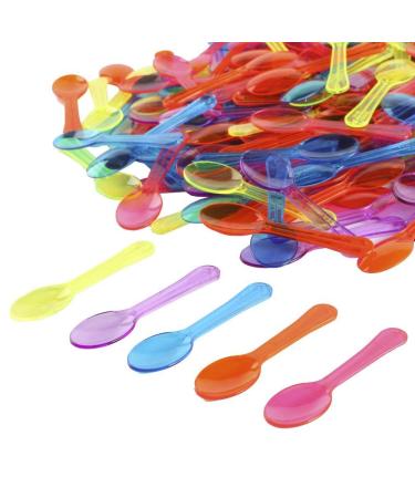Gmark 100pc 3" Colored Taster Spoons Plastic Mini Spoons Multi-Color, Assorted Ice Cream Spoons Dessert Spoons White 1 Box Set GM1002G 100ct Multicolor