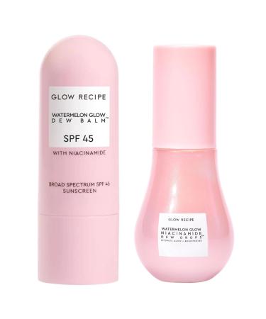 Glow Recipe Skincare Essentials Travel Duo - Watermelon Glow SPF Dew Balm Sunscreen (.58oz) + Niacinamide Dew Drops Serum with Hyaluronic Acid (15ml) - Protect from UVA Rays & Brighten Uneven Skin