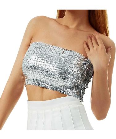 Nicute Women's Sequin Strapless Bra Top - Silver Tube Top for Festivals - Buy Online on GoSupps.com